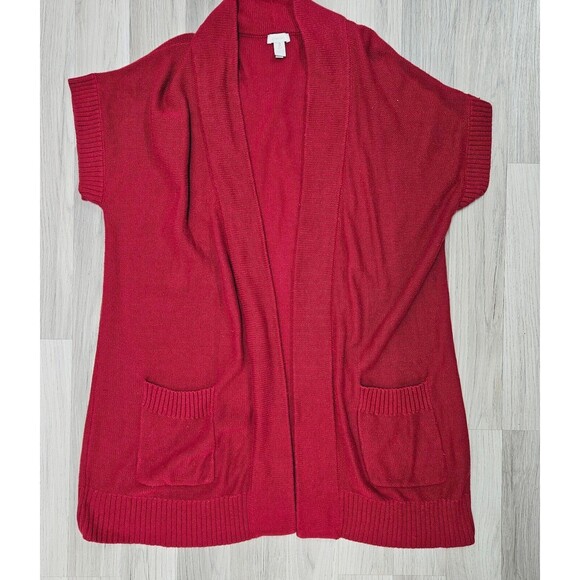 CHICO'S Womens Red Sleeveless Open Front Knit Cardigan Sweater Size 3 XL - Picture 2 of 4